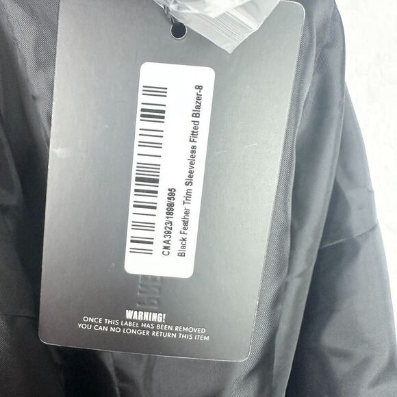 Pretty Little Thing Feather Trim Sleeveless Fitted Blazer Vest Size 4 NWT Black - Picture 7 of 7